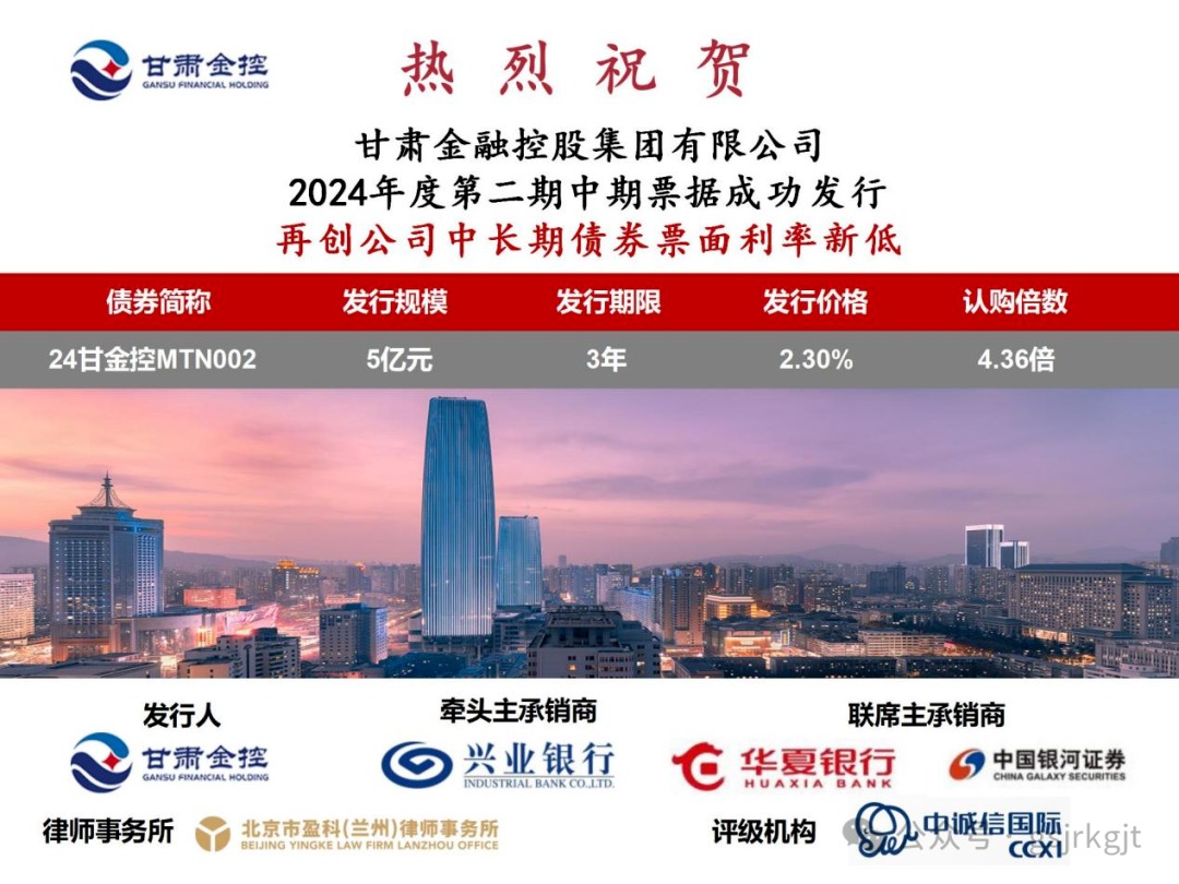 甘肅金控集團成功發行2024年度第二期中期票據